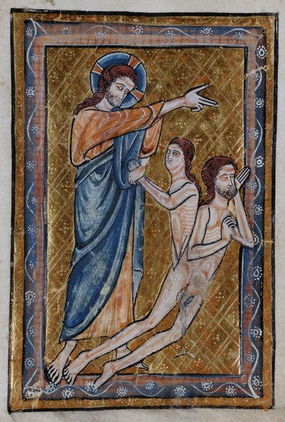 Die Erschaffung von Adam und Eva aus einem Buch der Bibelbilder, ca. 1250 von William de Brailes  